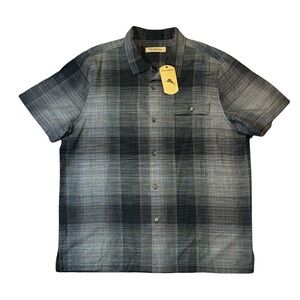 Tommy Bahama mens 2XL XXL black gray plaid silk blend camp collar shirt NWT